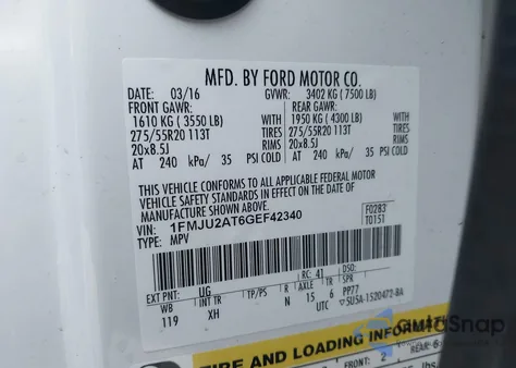 2016 Ford Expedition Limited z USA, uszkodzony, nr VIN 1FMJU2AT6GEF42340